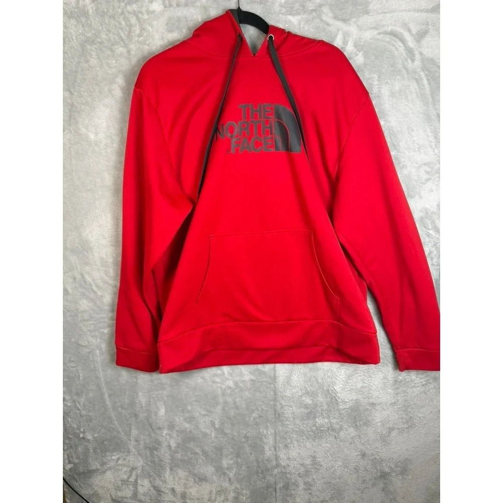 THE NORTH FACE Hoodie Mens XL Red Black Logo Pullover Fleece Pocket